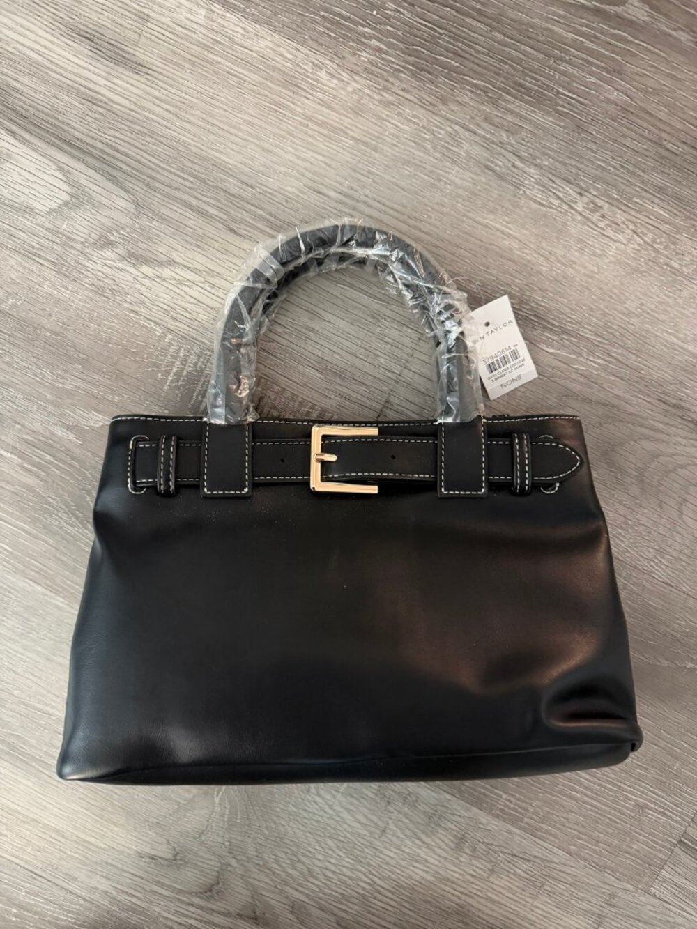 Ann Taylor Black Buckle Satchel White Stitching | New With Tags